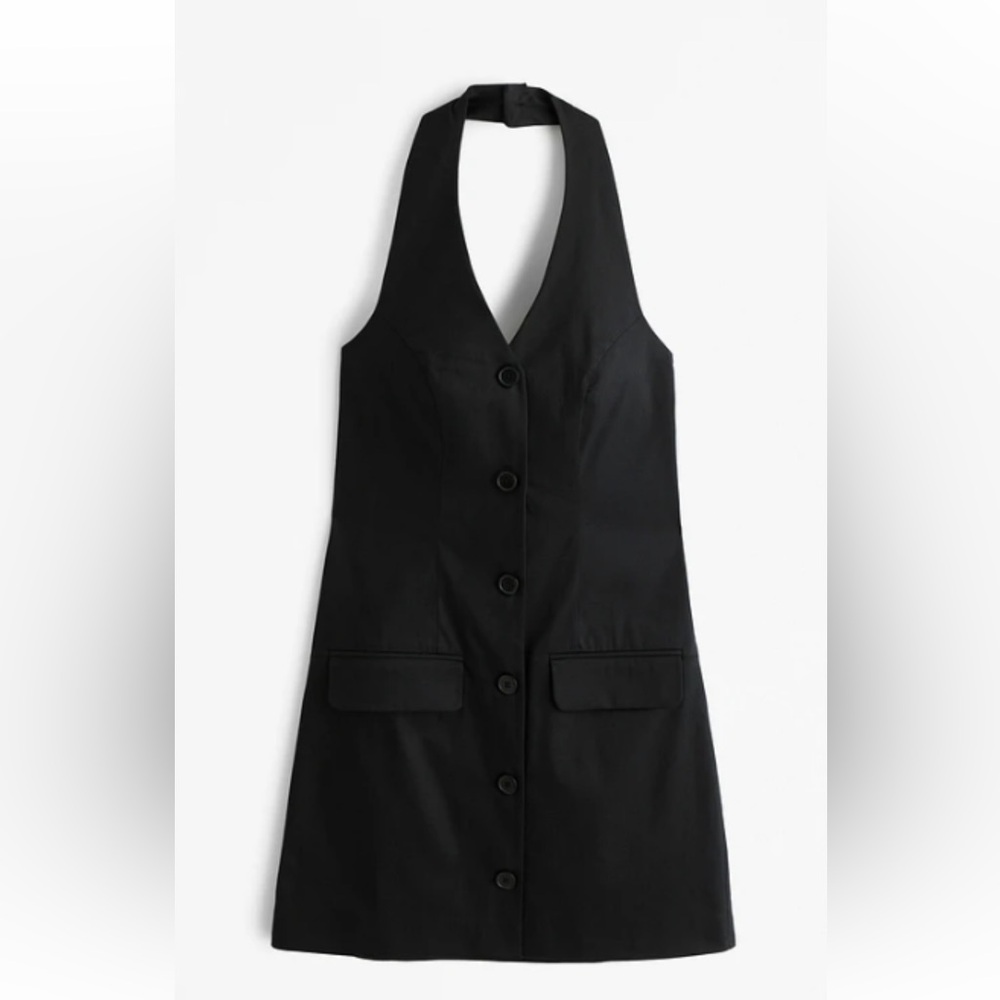 Abercrombie & Fitch Black Button Mara Halter Vest Backless Mini Dress Small Tall